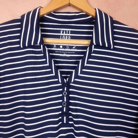 Kate Lord Performance Navy White Button Up Polo Shirt 1/2 Sleeve Size XL - Picture 2 of 8